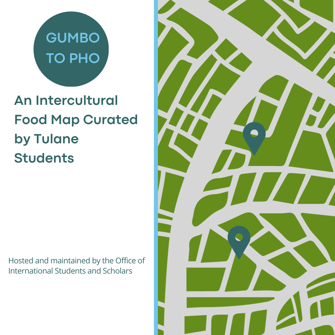 stylized blue and green map and Gumbo To Pho Food Map Introduction