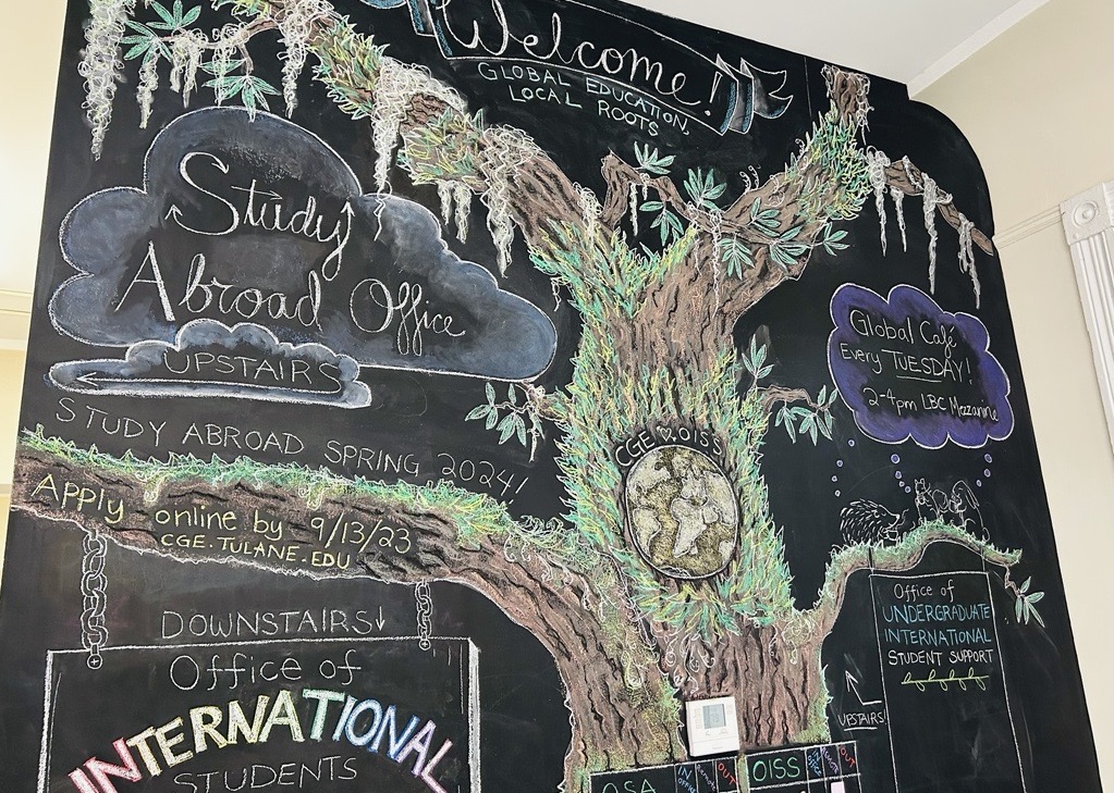 chalk tree drawing on wall