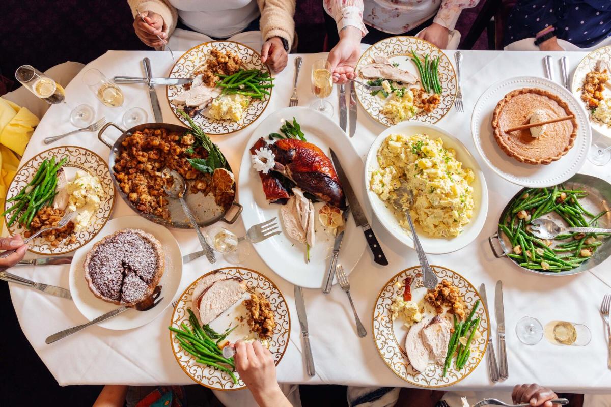 An aerial view of a Thanksgiving Table